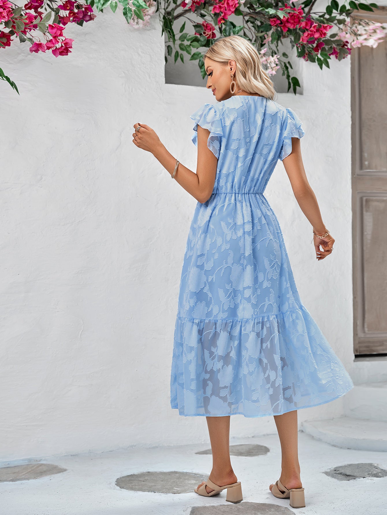 Robe fleurie femme bleu dos