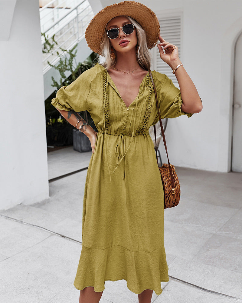 Robe bohème style hippie jaune femme