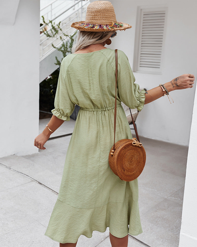 Robe bohème style hippie verte dos