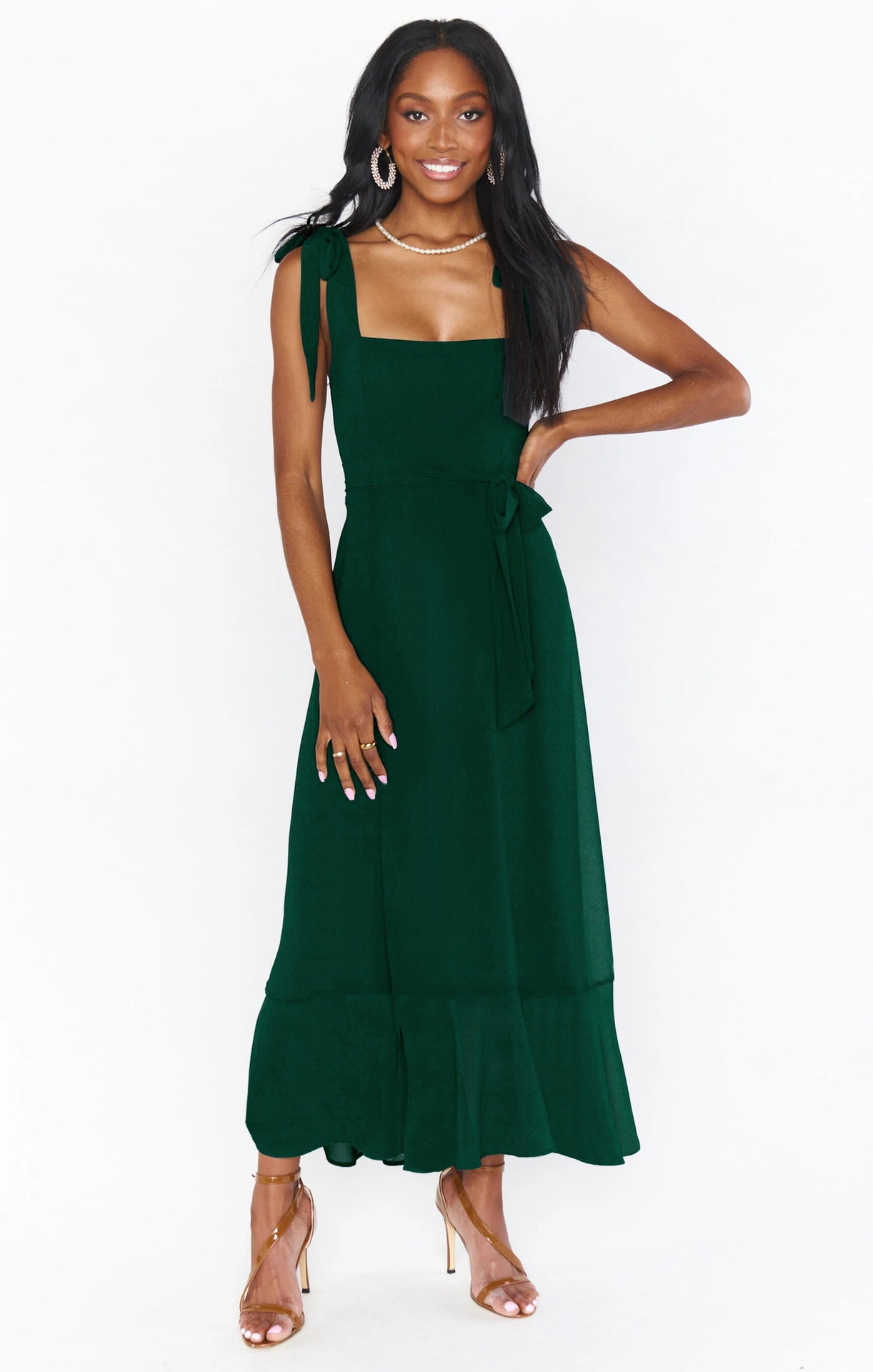 Robe bohème chic pour mariage vert longue