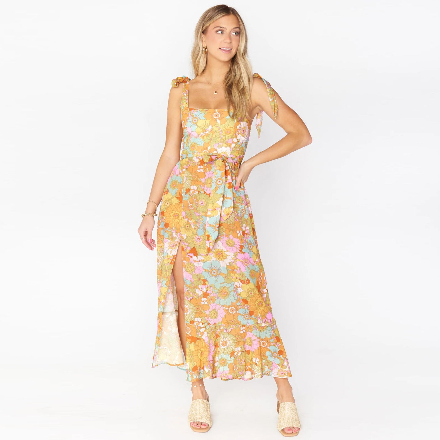 Robe longue fleurie hippie multicolore