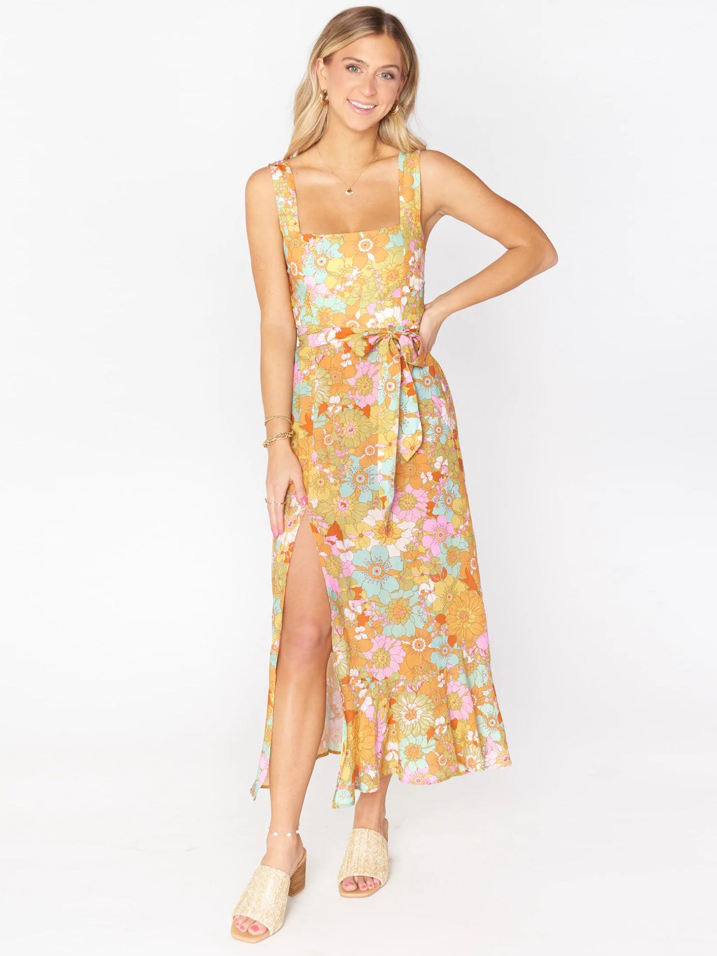 Robe longue multicolore fleurie hippie 