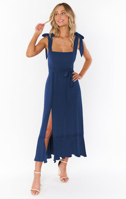 Robe bohème chic pour mariage bleu marine longue