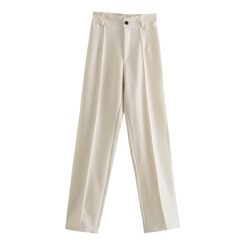 Pantalon ajusté taille haute-Beige-XS- - Belishop