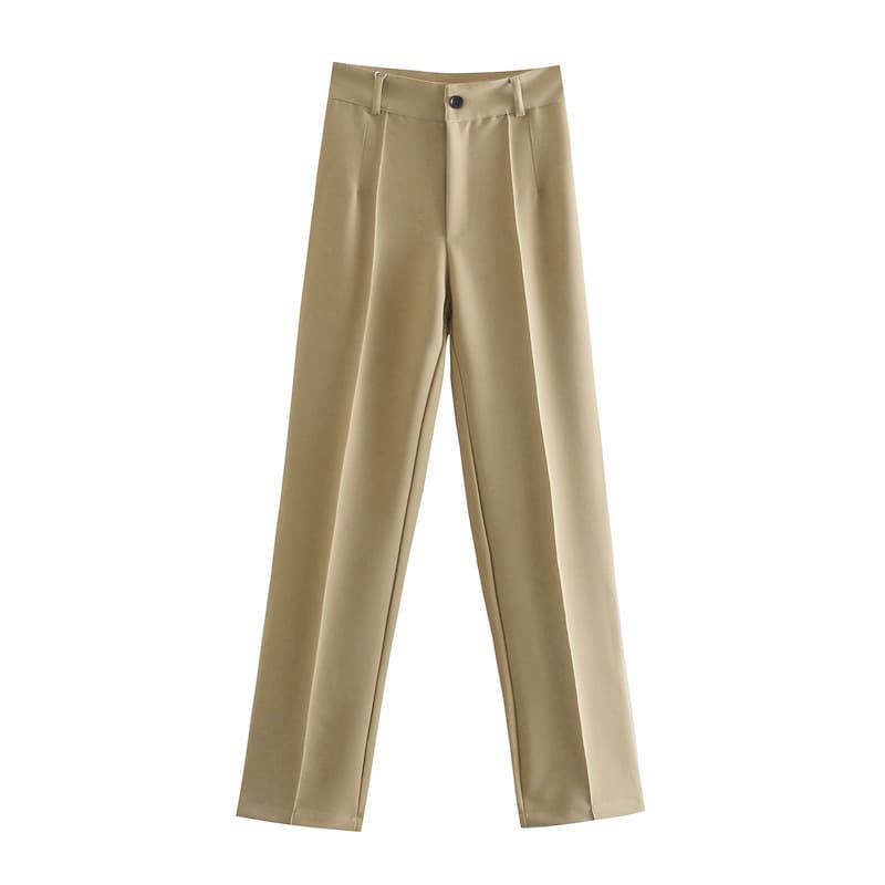 Pantalon ajusté taille haute-Marron-XS- - Belishop