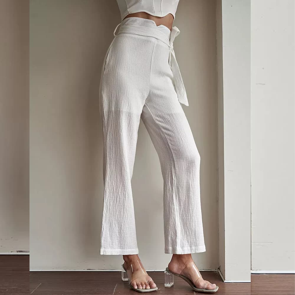 Pantalon blanc fluide- - Belishop