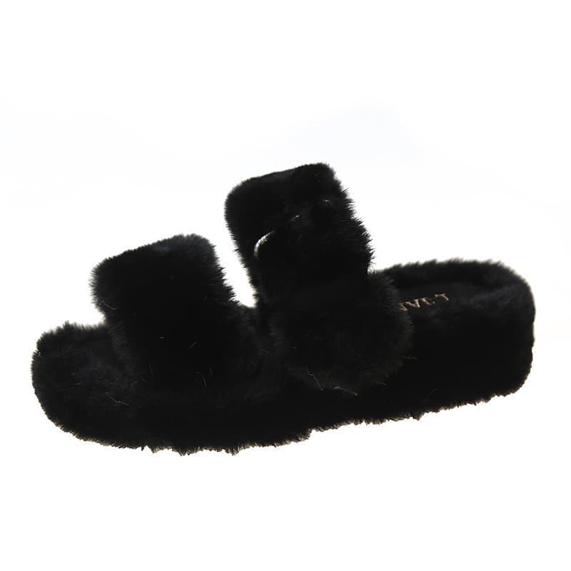 Pantoufles Pour Femme En Feutre Et Fausse Fourrure - Taille 39 - Noir - Semelle Caoutchouc Antidérapante - Chaudes Pour L'hiver