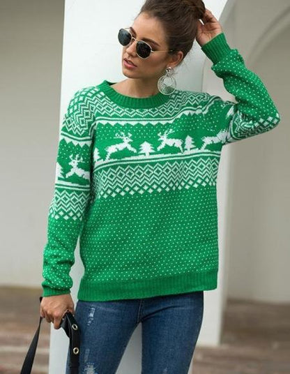 Pull de noël en col rond pour femme-Vert-S- - Belishop