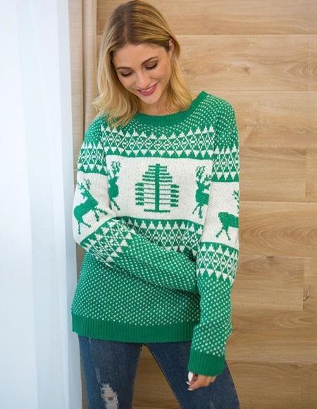 Pull de noël en motif de Cerf pour femme- - Belishop