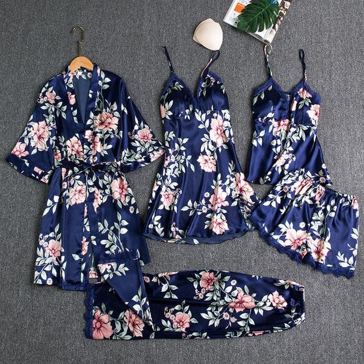 Pyjama - Ensemble 5 pièces-M-Bleu fleuri- - Belishop