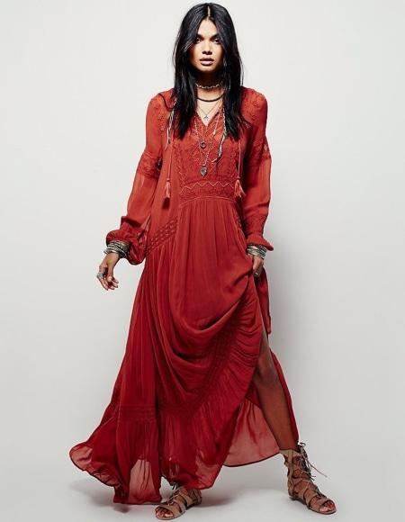 Robe longue style bohème rouge