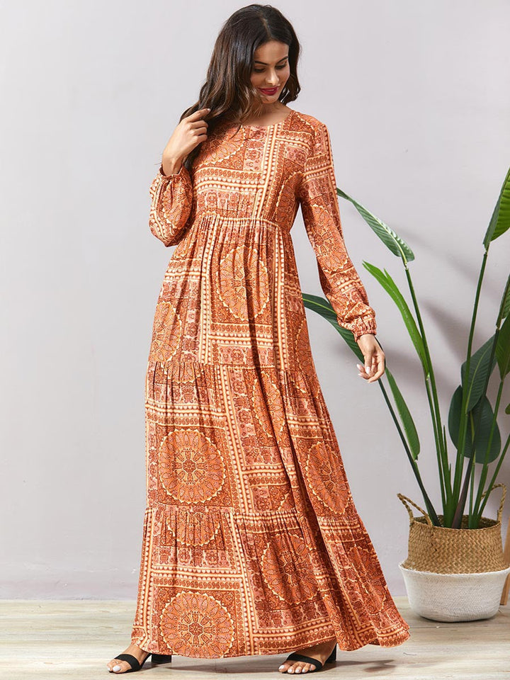 Robe hippie chic à manches longues- - Belishop