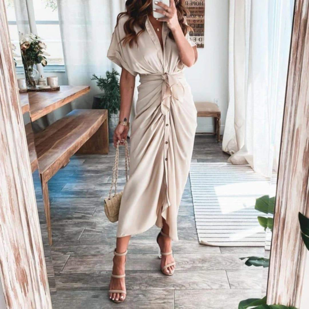 Robe longue Amélia-S-Beige- - Belishop