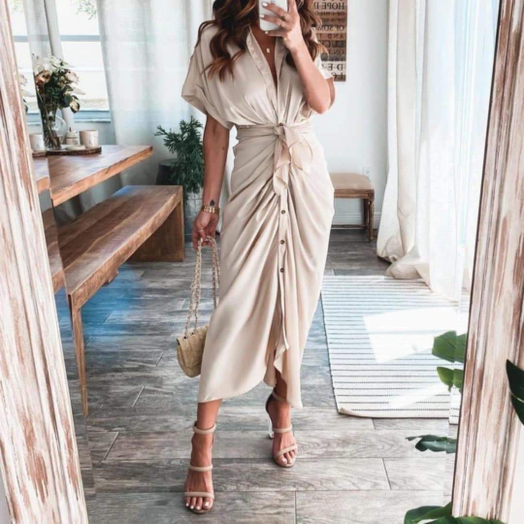 Robe longue Amélia-S-Beige- - Belishop