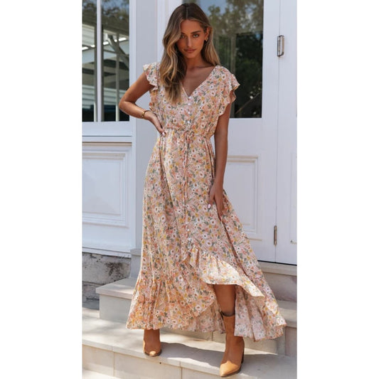 Robe longue fleurie printanière- Belishop