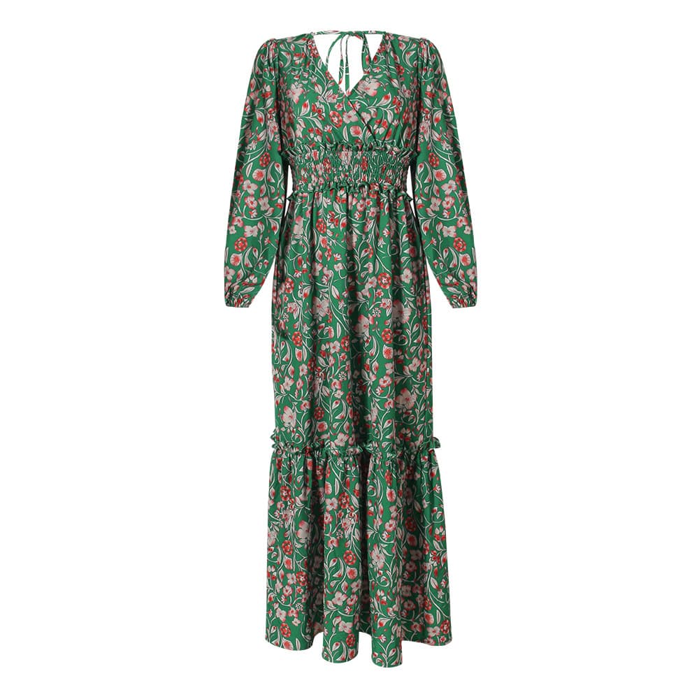 Robe longue fleurie vert - Belishop