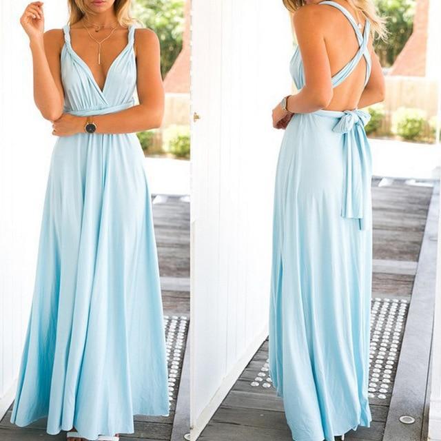 Robe longue modulable Athena-Bleu-L- - Belishop