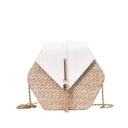 Sac hexagone blanc et rotin